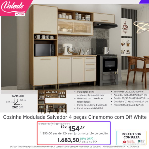 Cozinha Modulada Salvador 4 peças Cinamomo com Off White